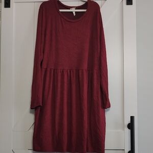 Casual Red Long Sleeve Crew Neck Dress